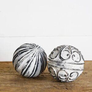 Set of 2 Decorative Hand-Carved Stone Balls